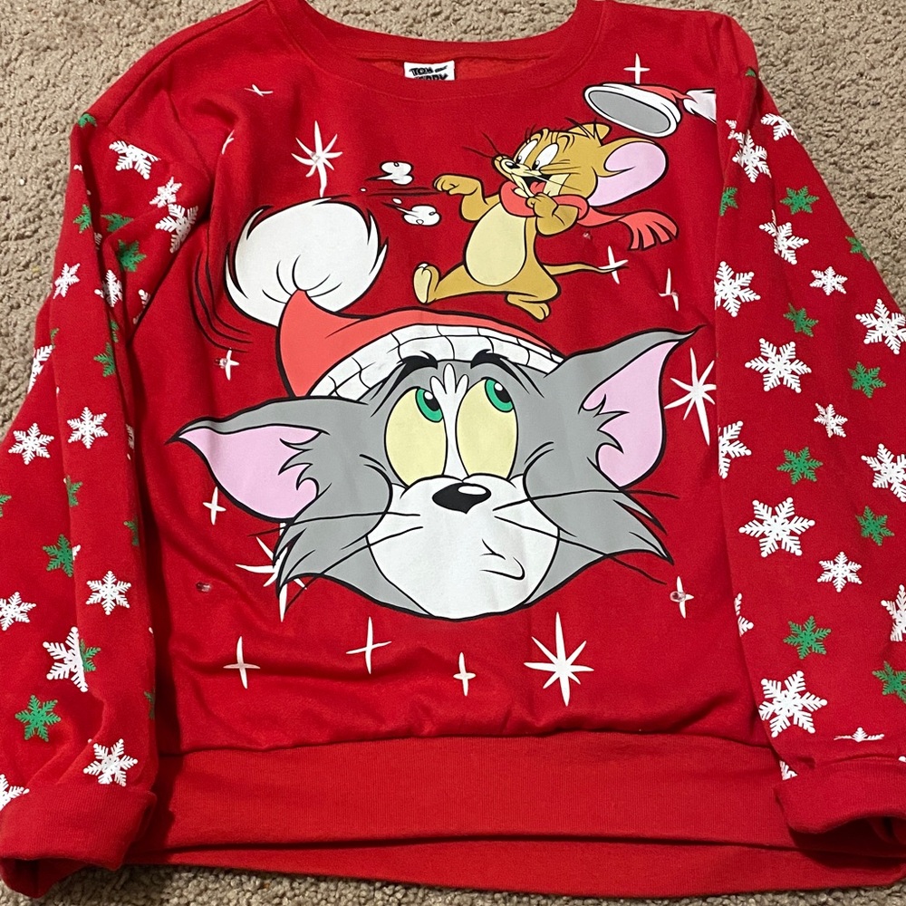 Light Up Tom & Jerry Red Holiday Crewneck Sweater
